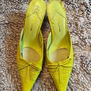 Nina Pointed Slip-On Mules in Lime